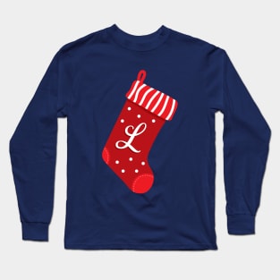 Christmas Stocking with Letter L Long Sleeve T-Shirt